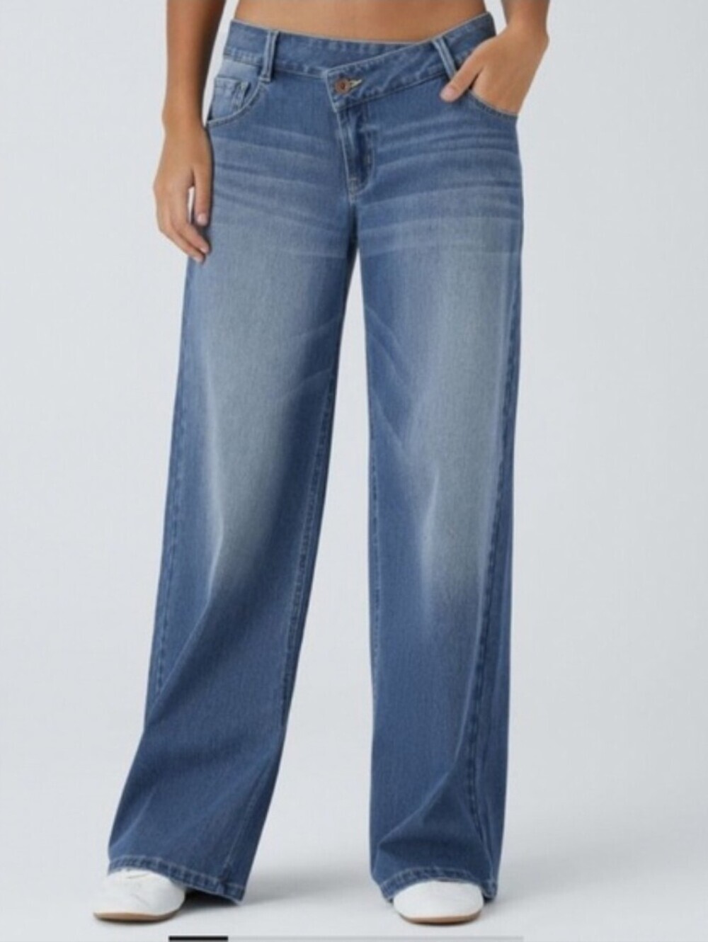 Halara Flex Asymmetric Low Rise Baggy Wide Leg Washed Blue Denim Jeans Medium